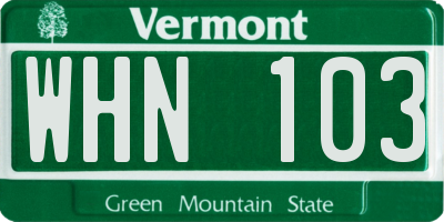 VT license plate WHN103