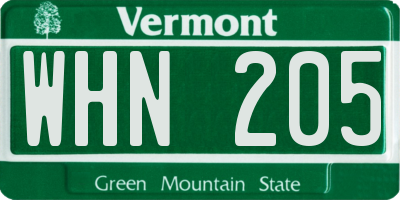 VT license plate WHN205