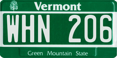 VT license plate WHN206