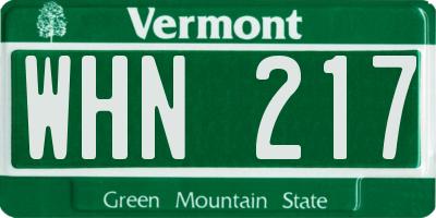 VT license plate WHN217
