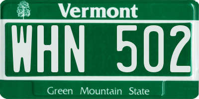 VT license plate WHN502