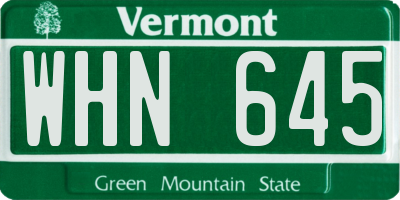 VT license plate WHN645