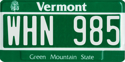 VT license plate WHN985