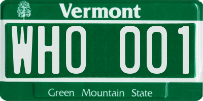 VT license plate WHO001