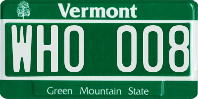 VT license plate WHO008