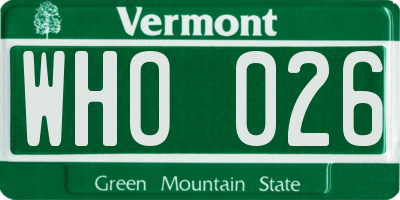 VT license plate WHO026