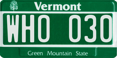 VT license plate WHO030