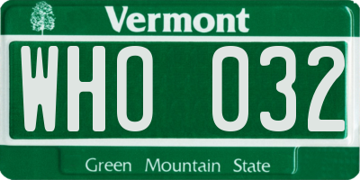 VT license plate WHO032