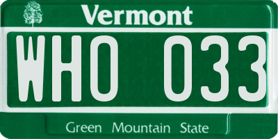 VT license plate WHO033