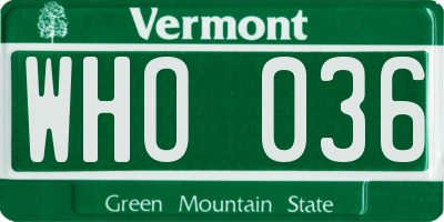 VT license plate WHO036