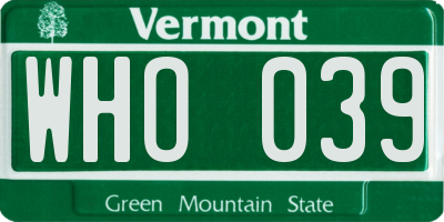 VT license plate WHO039