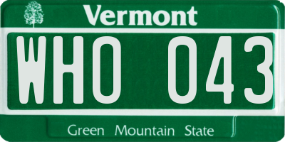 VT license plate WHO043
