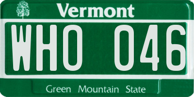 VT license plate WHO046
