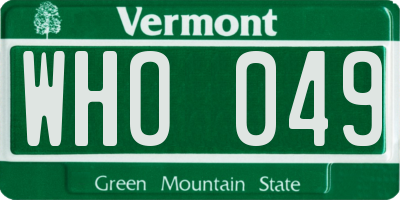 VT license plate WHO049