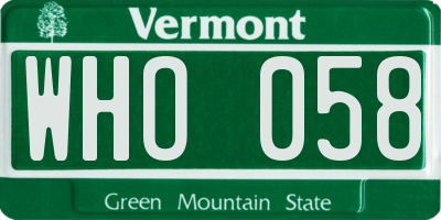VT license plate WHO058