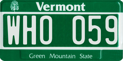 VT license plate WHO059
