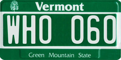 VT license plate WHO060