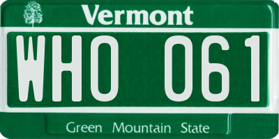 VT license plate WHO061