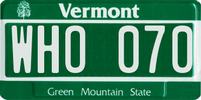 VT license plate WHO070