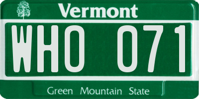 VT license plate WHO071