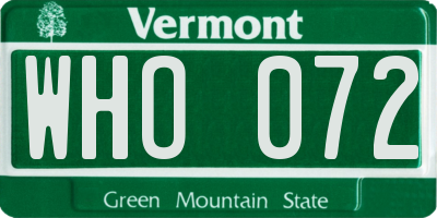 VT license plate WHO072