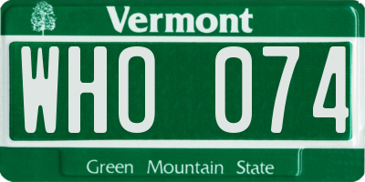 VT license plate WHO074