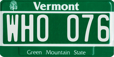 VT license plate WHO076