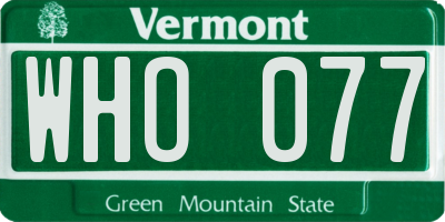 VT license plate WHO077