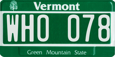 VT license plate WHO078