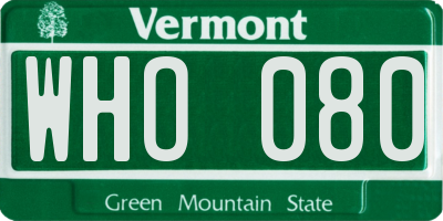 VT license plate WHO080