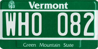 VT license plate WHO082