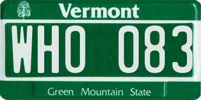 VT license plate WHO083
