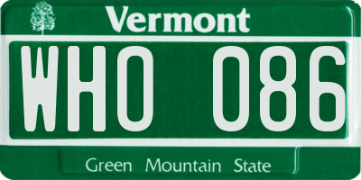 VT license plate WHO086
