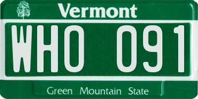 VT license plate WHO091
