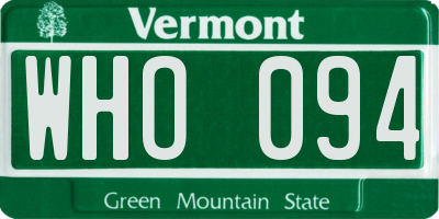 VT license plate WHO094