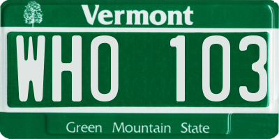 VT license plate WHO103