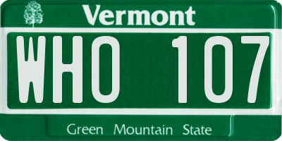 VT license plate WHO107