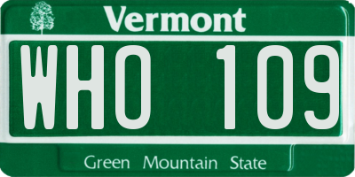 VT license plate WHO109