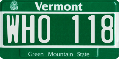 VT license plate WHO118