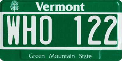 VT license plate WHO122