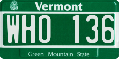 VT license plate WHO136