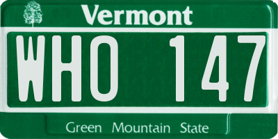 VT license plate WHO147