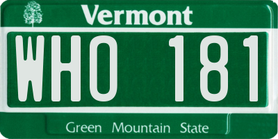 VT license plate WHO181