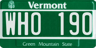 VT license plate WHO190