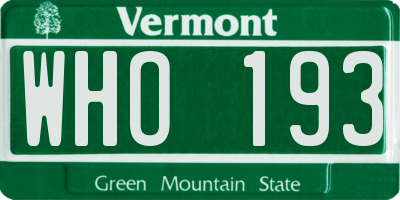 VT license plate WHO193