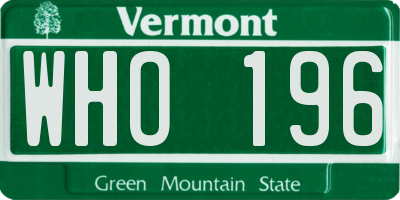 VT license plate WHO196