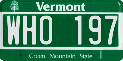 VT license plate WHO197