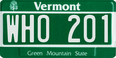 VT license plate WHO201