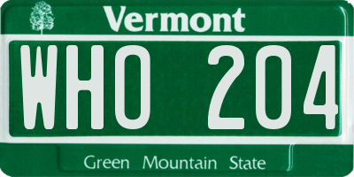 VT license plate WHO204