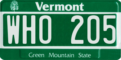 VT license plate WHO205